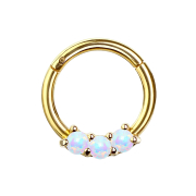 Micro segment ring hinged gold-plated three opal balls white