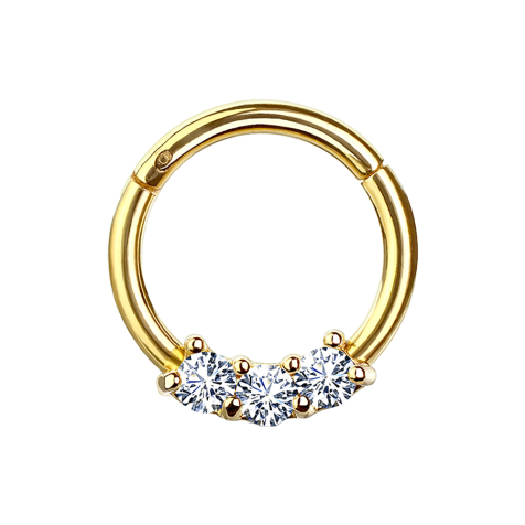 Micro segment ring hinged gold-plated three crystals silver