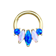 Micro segment ring hinged gold-plated five opals