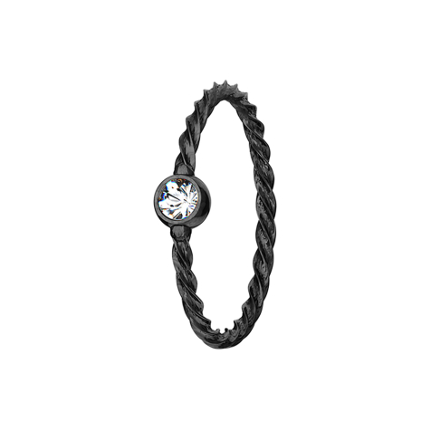Micro Piercing Ring geflochten schwarz mit Kristall silber