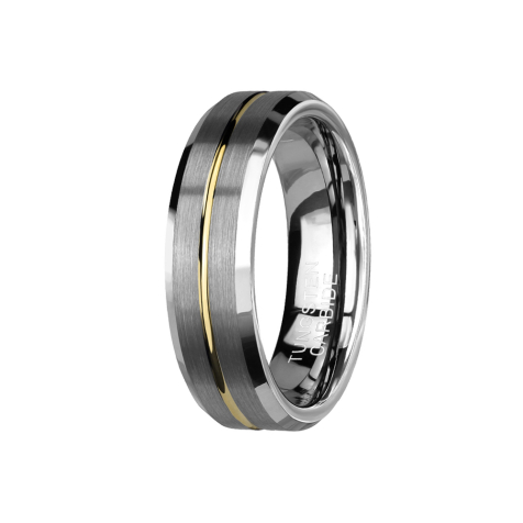 Ring silver brushed with beveled edges groove golden