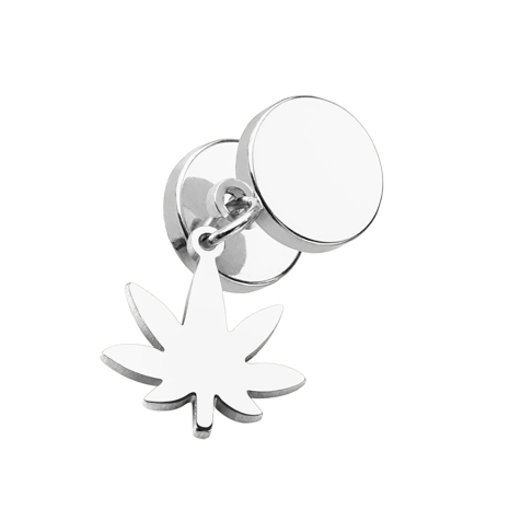 Fake plug silver with hemp leaf pendant