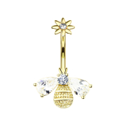 Banane Innengewinde 14k vergoldet Biene mit Blume