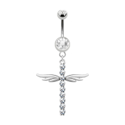 Banane argent avec pendentif croix avec ailes et cristaux