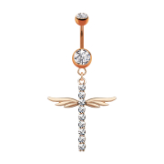 Banana rose gold with pendant cross with wings and crystals
