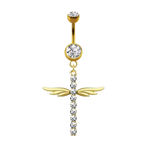 Banana 14k gold-plated with cross pendant with wings and crystals