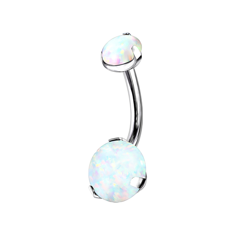 Silver banana with two white opals