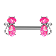 Barbell argent chat opale rose