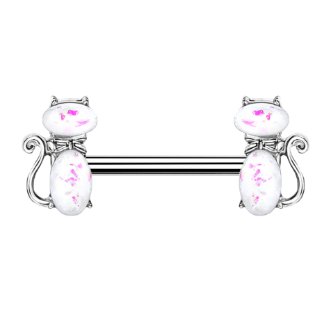 Barbell argent chat opale blanc