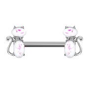 Barbell argent chat opale blanc