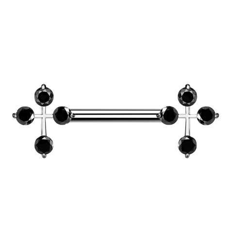 Barbell silver cross with crystal black