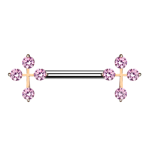 Barbell rosegold Kreuz mit Kristall pink