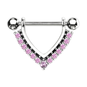 Barbell silver pendant with pink crystals