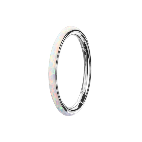 Micro anneau segment rabattable argent latéral opale rayé blanc