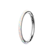 Micro segment ring hinged silver lateral opal stripes white