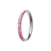 Micro segment ring hinged silver side opal stripes pink