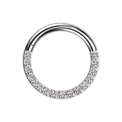 Bague segmentée pliable argentée, face avant cristaux argentés