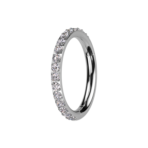 Foldable segment ring, silver, crystals on the side, silver