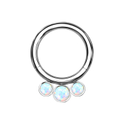Micro segment ring hinged silver three opals white