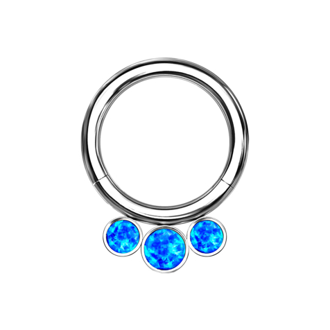 Micro segment ring, foldable, silver, three blue opals