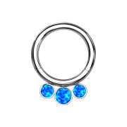 Anello micro segmentato pieghevole argento tre opali blu