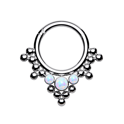 Micro segment ring, foldable, silver, balls, triangles with white opal