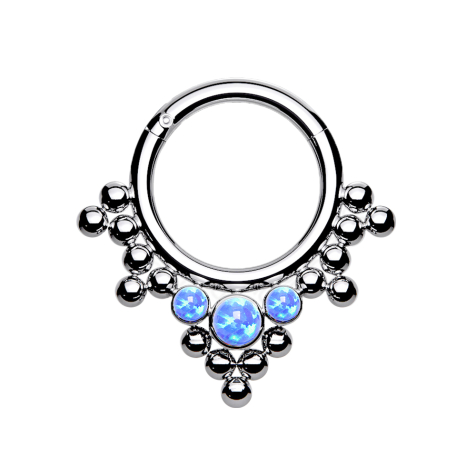 Micro anneau segment pliable argent boules triangles avec opale bleu