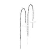 Stud earrings silver free-falling chain with cross