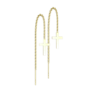 Gold-plated stud earrings free-falling chain with cross