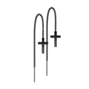 Stud earrings black free-falling chain with cross