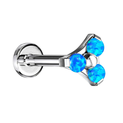 Micro Labret Innengewinde silber Dreieck drei Opale blau