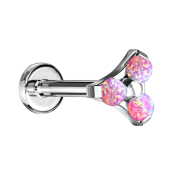 Micro Labret femelle argent triangle trois opales rose