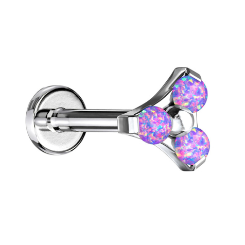 Micro labret internal thread silver triangle three opals violet