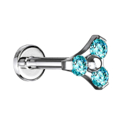Micro Labret femelle argent triangle trois cristaux aqua