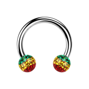 Circular barbell silver with two crystal balls Rasta...