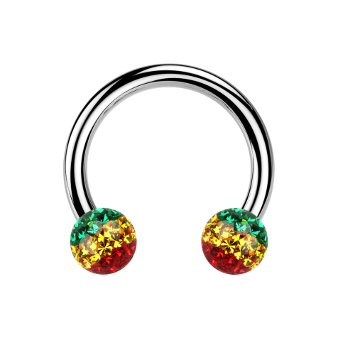 Circular Barbell argent avec deux boules de cristal Rasta époxy de protection