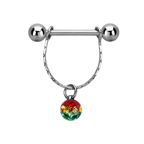 Barbell silver with beads pendant crystal ball Rasta epoxy protective layer