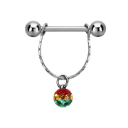 Barbell silver with beads pendant crystal ball Rasta...