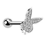 Micro barbell silver with playboy bunny and crystals