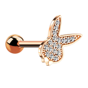 Micro barbell rose gold with playboy bunny and crystals