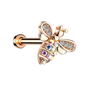 Micro labret internal thread rose gold bee with crystals