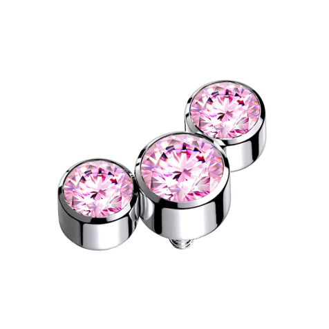 Dermal Anchor silber drei Kristalle pink