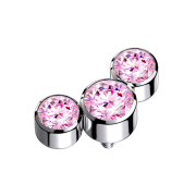 Silver Dermal Anchor with Three Pink Crystals