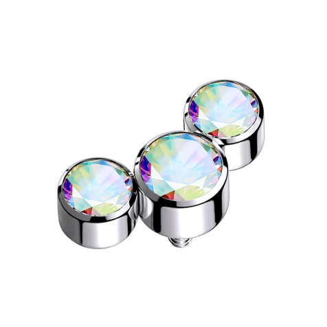 Silver Dermal Anchor with Three Multicolored Crystals