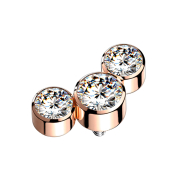 Dermal Anchor, rose gold with three crystals, silver