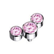 Dermal Anchor argenté trois cristaux roses