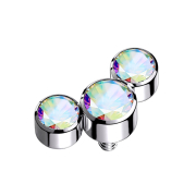 Dermal Anchor silber drei Kristalle multicolor