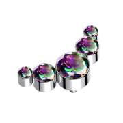 Dermal Anchor silber fünf Kristalle dunkel multicolor