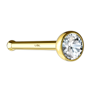 Nose stud straight 14k gold with silver crystal