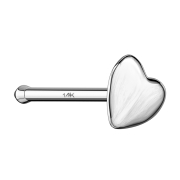 Nose stud straight 14k white gold with heart